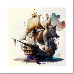 Pirate Ship watercolour Posters and Art